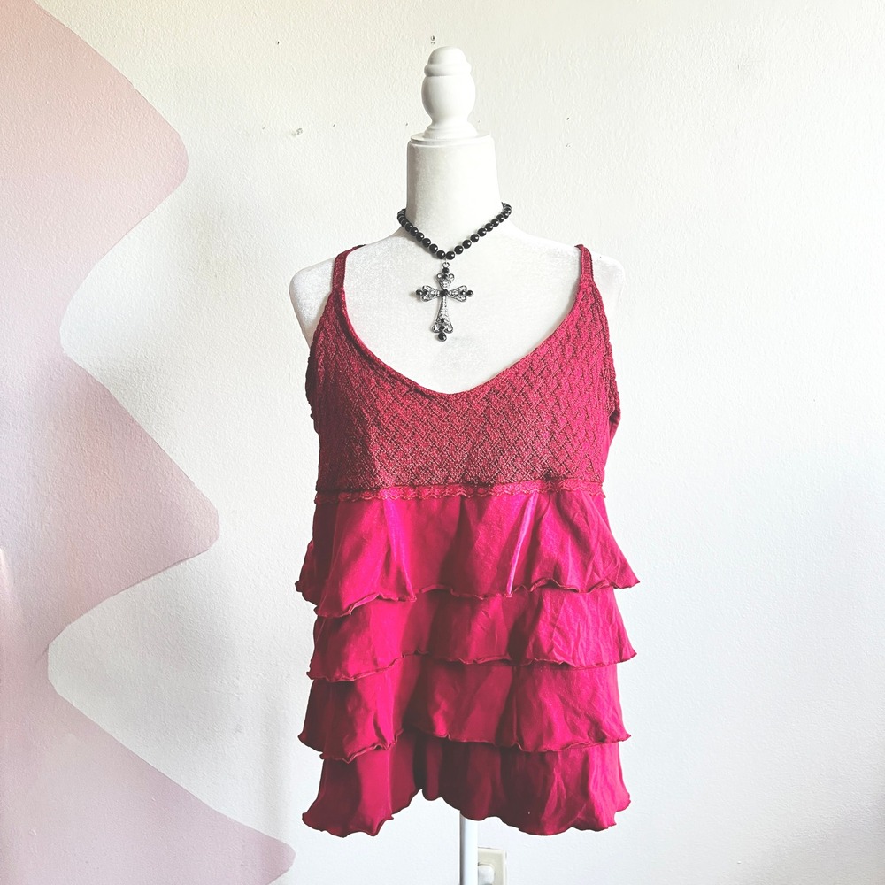 Red Lace Babydoll Top Y2K 2000s Coquette Romantic 90s 00s‎ Large